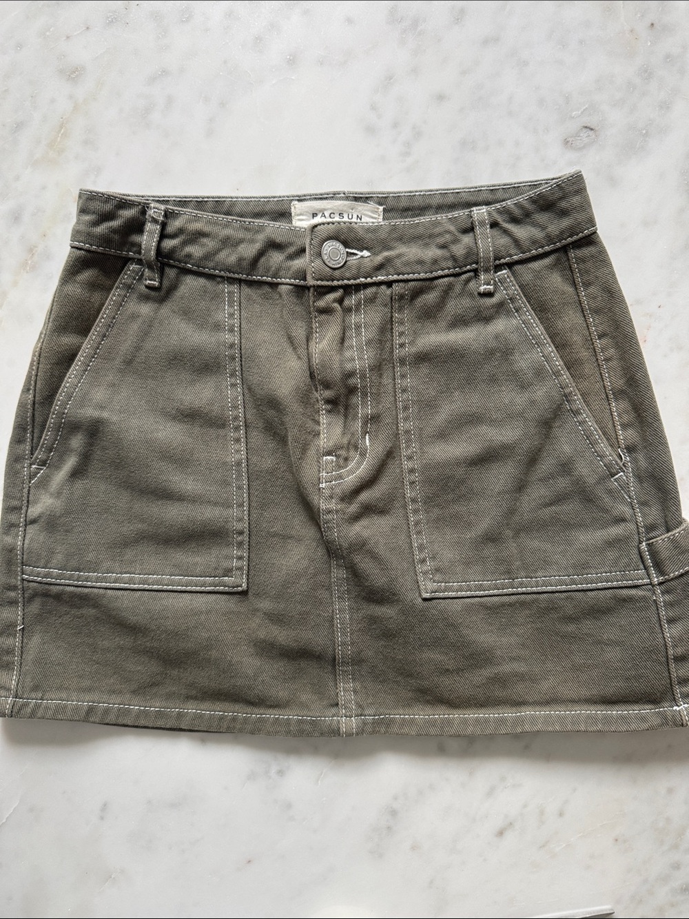 PacSun Olive Utility Mini Skirt with Contrast Stitching